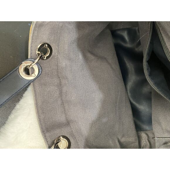 Mustard and Dark Blue Polka Dot Top Handle Large Rivets Bag - Picture 4 of 6